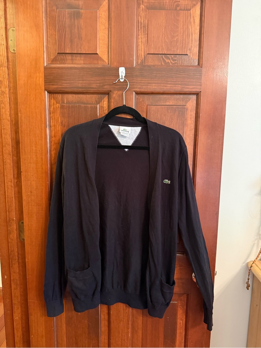 Lacoste Unisex Black V-Neck Button Cardigan Crocodile Logo